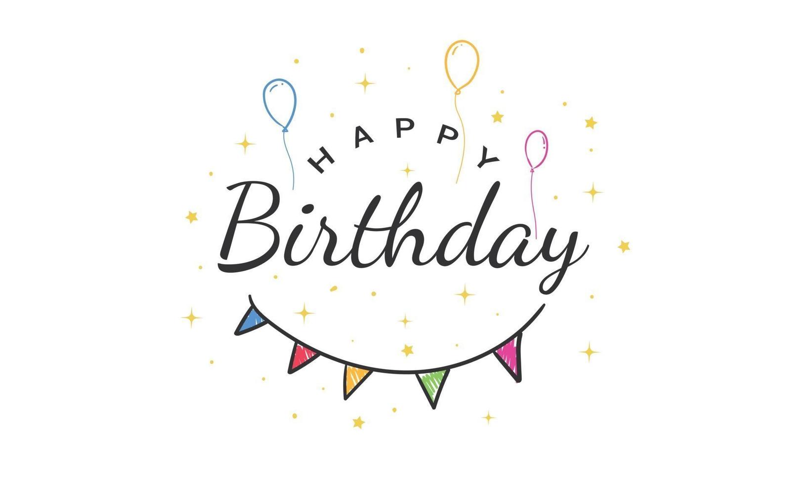 Happy Birthday text lettering calligraphy isolated on white background. Greeting Card Vector Illustration.