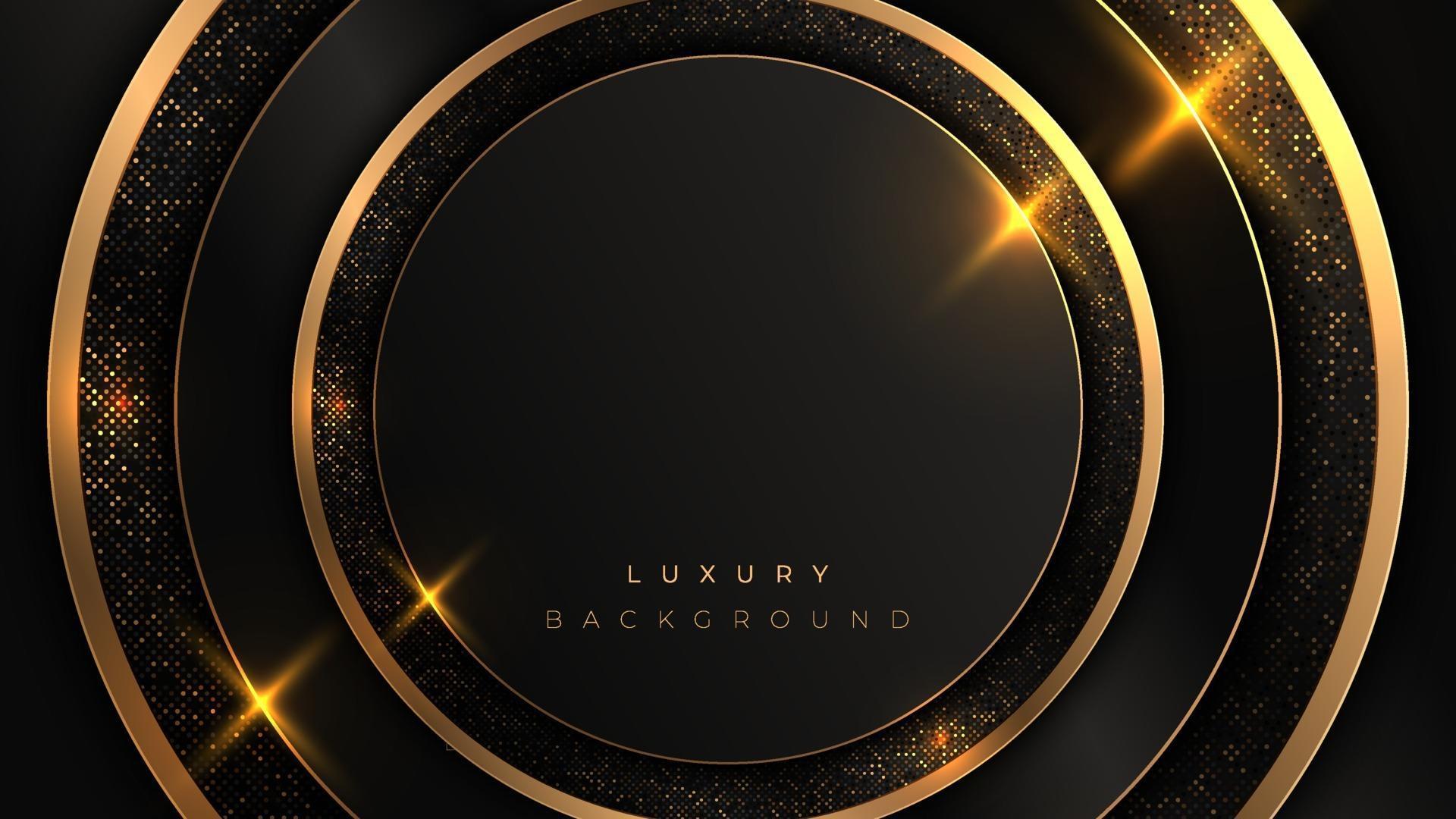 Black and gold circle luxury background. Round shiny gold frame on