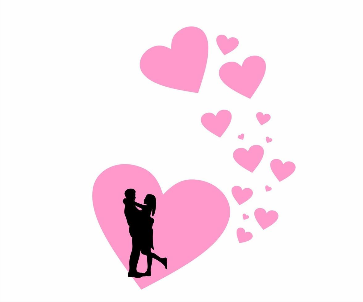 silhouette of a couple with hearts vector