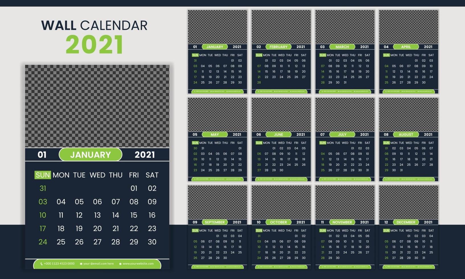 Creative corporate business wall calendar template 2021 vector
