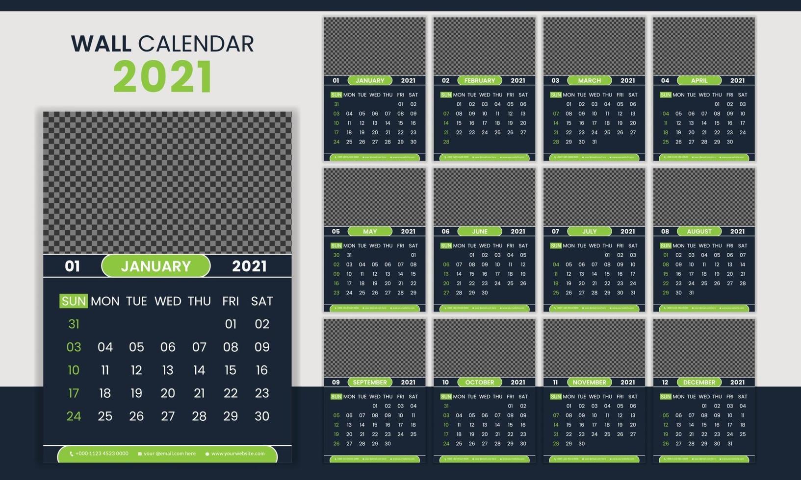 plantilla de calendario de pared de negocios corporativos creativos 2021 vector