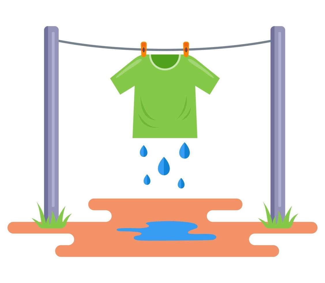 the washed Tshirt is dried in the open air. hang wet clothes on a rope
