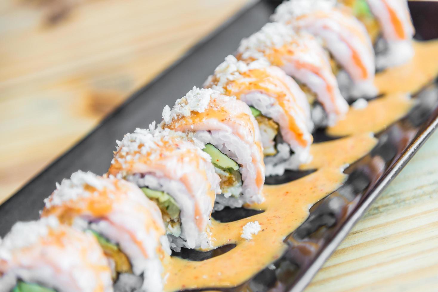 Salmon sushi roll photo