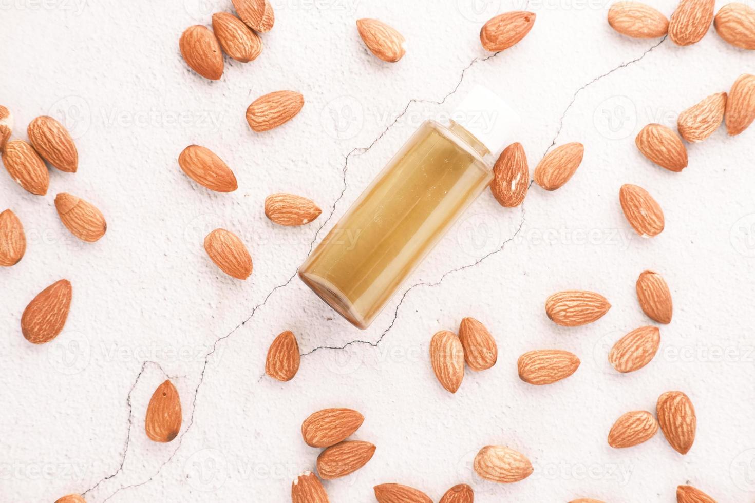 Almond oil in bottle photo
