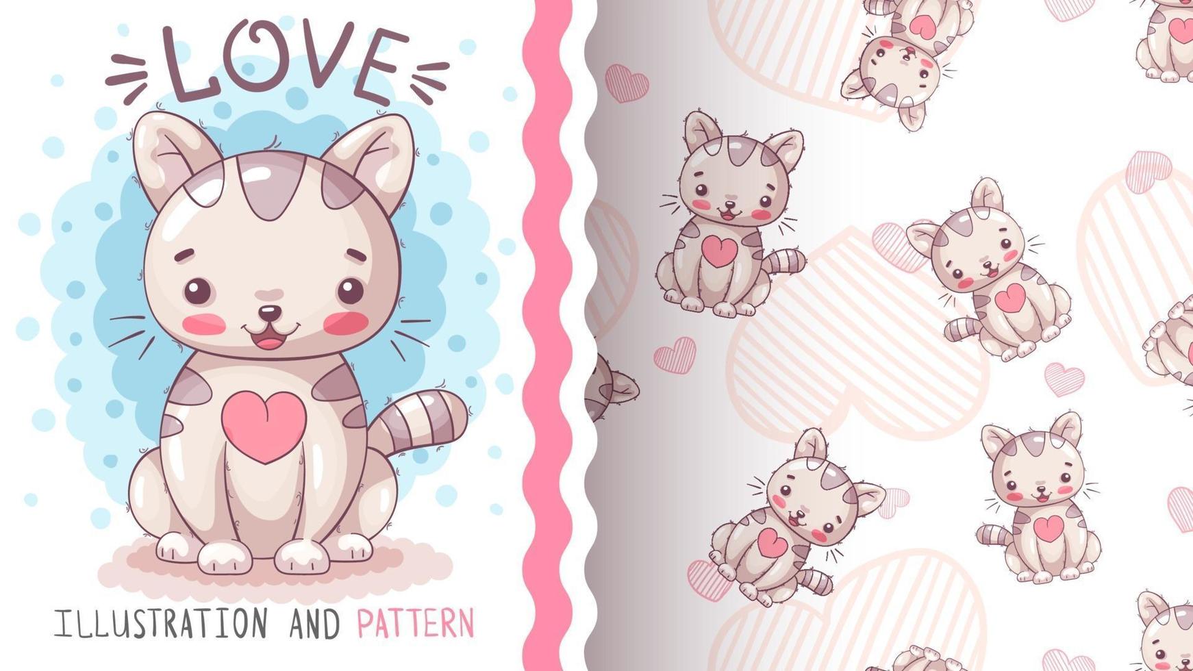 Childish cartoon character cat - seamless pattern vector