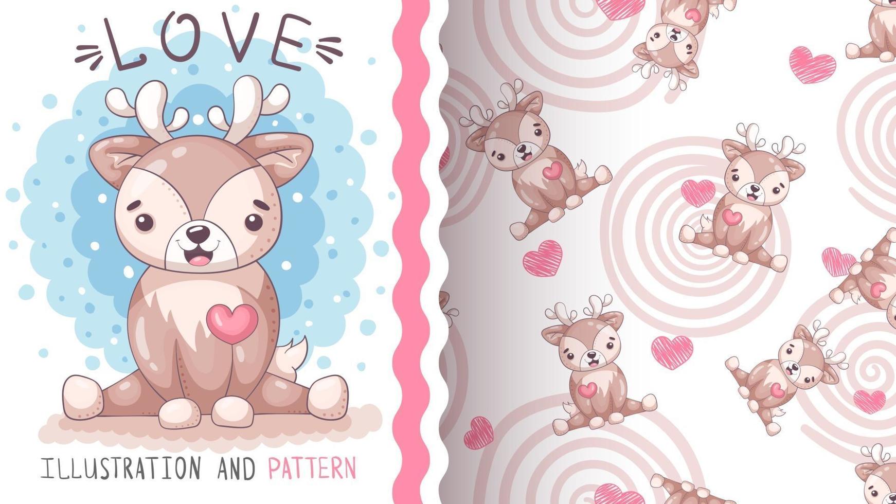 Cute cartoon character animal deer - seamless pattern vector