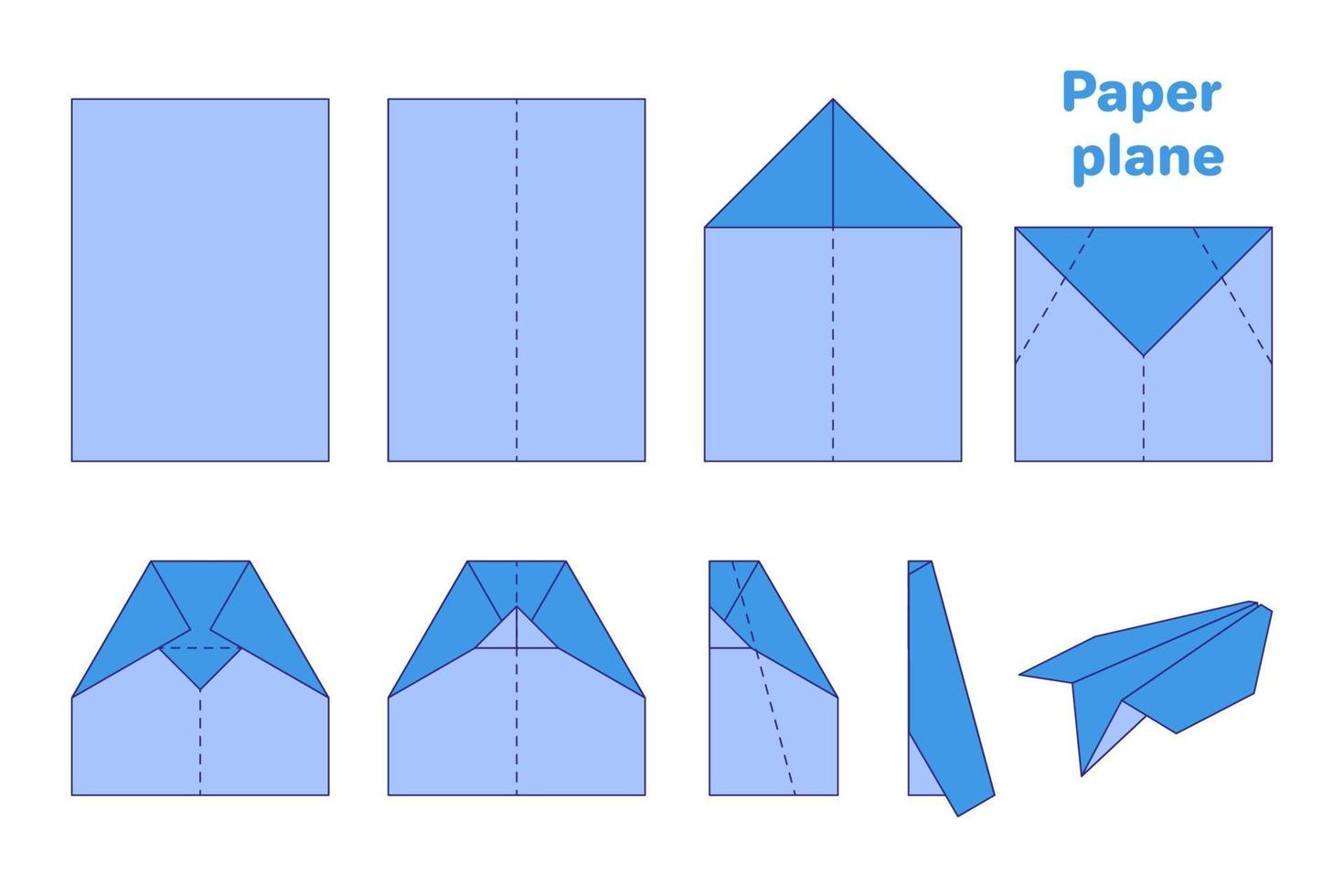 Ilustración de diagrama de origami de dibujos animados de vector de avión de papel sobre fondo blanco.