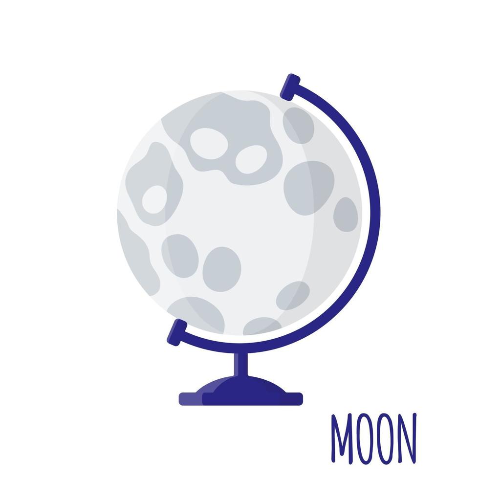 Vector cartoon illustration with desktop school Moon globe isolated on white background.