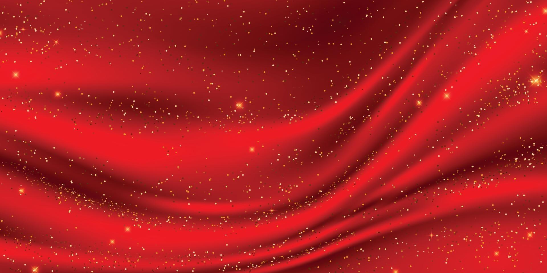 Abstract gradients, fabric red waves banner template background. Golden glitter vector