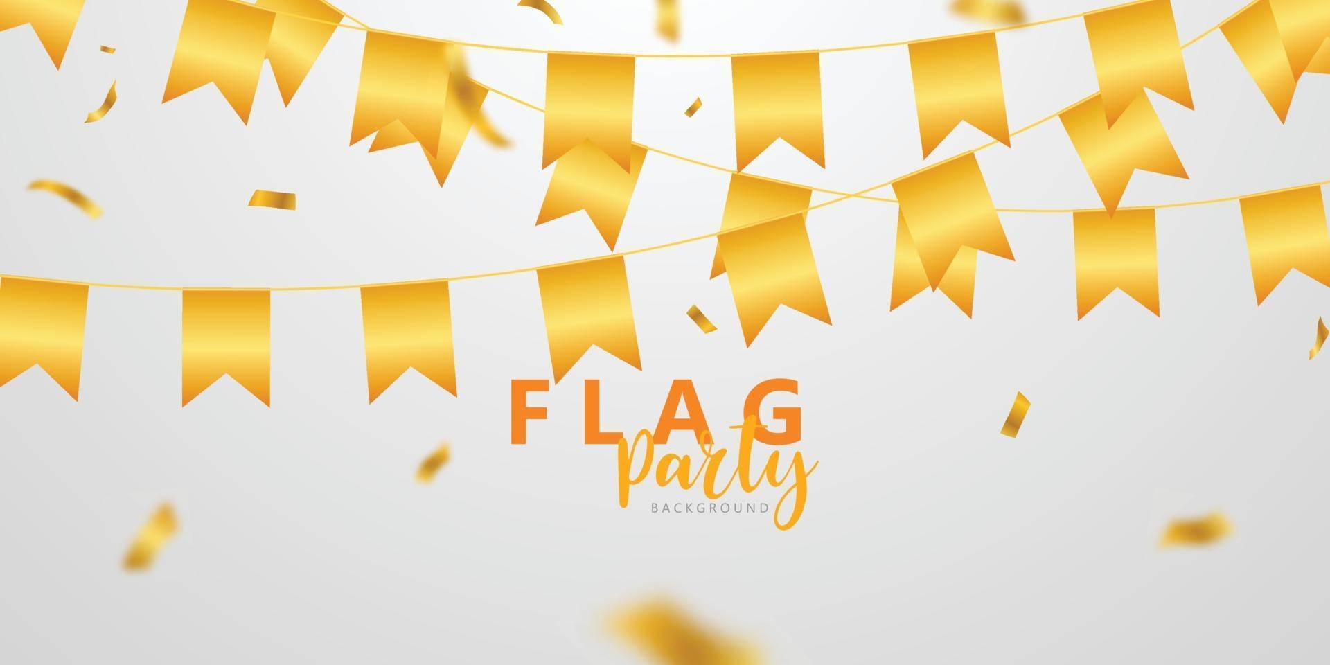 bandera celebración confeti y cintas banner de fiesta de marco dorado, plantilla de fondo de cumpleaños de evento con. vector