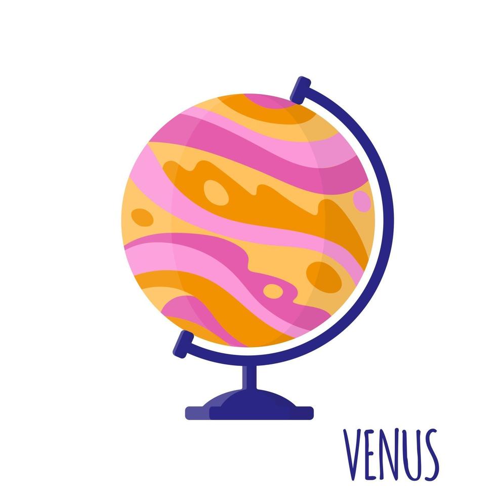 Vector cartoon illustration with desktop school Venus globe isolated on white background.