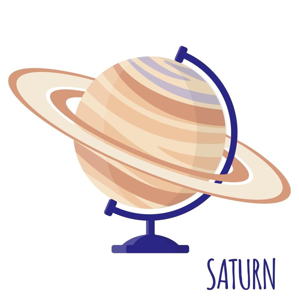 Vector cartoon illustration with desktop school Saturn globe isolated on white background.