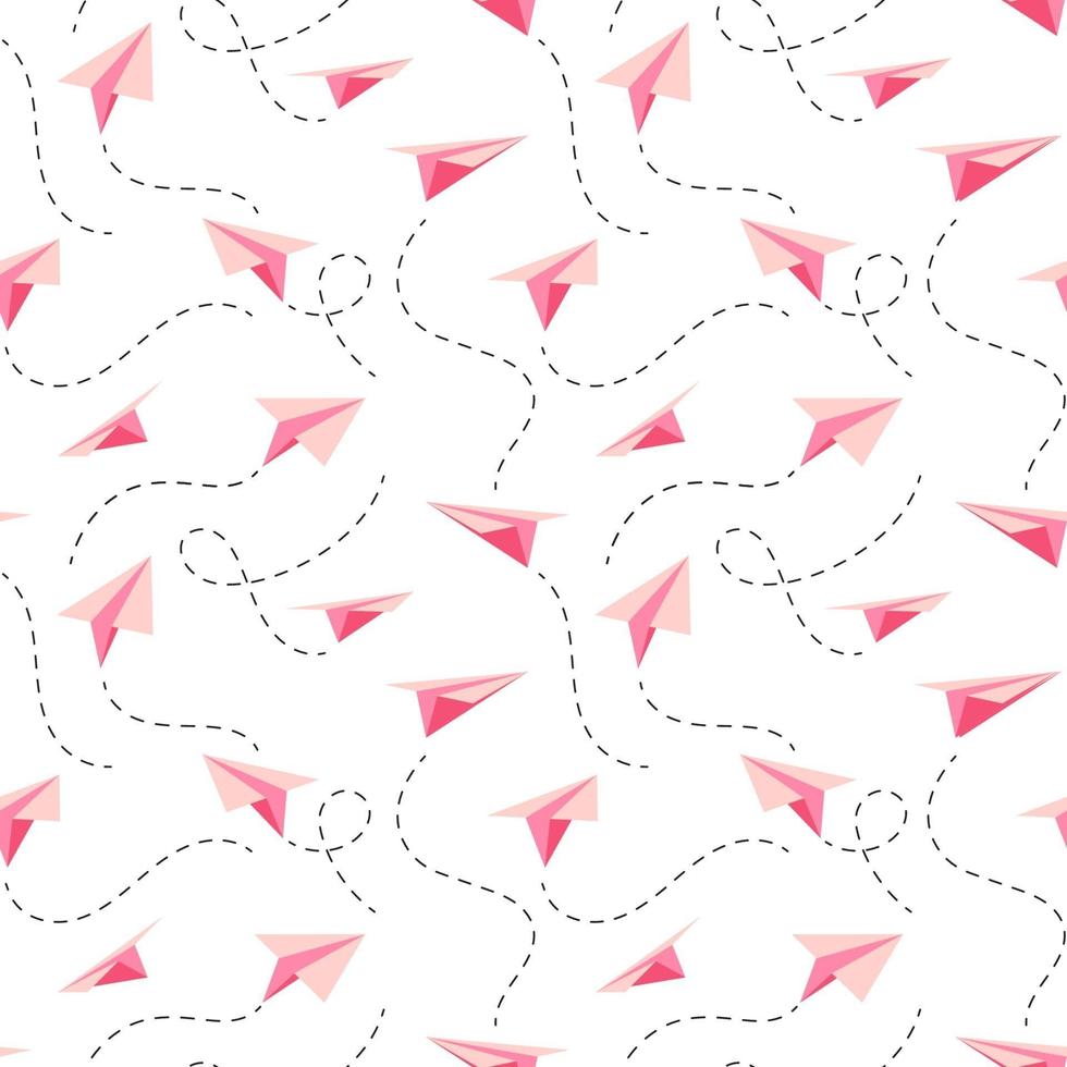 Vector de dibujos animados de patrones sin fisuras con aviones de papel de origami sobre fondo blanco para web, impresión, textura de tela o papel tapiz