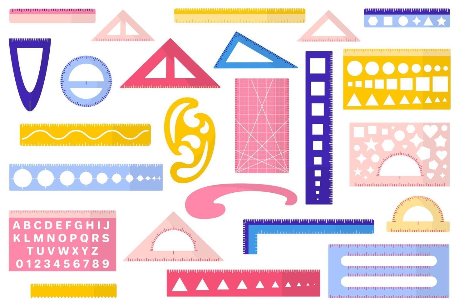 Set of vector cartoon illustrations with different types of rulers on