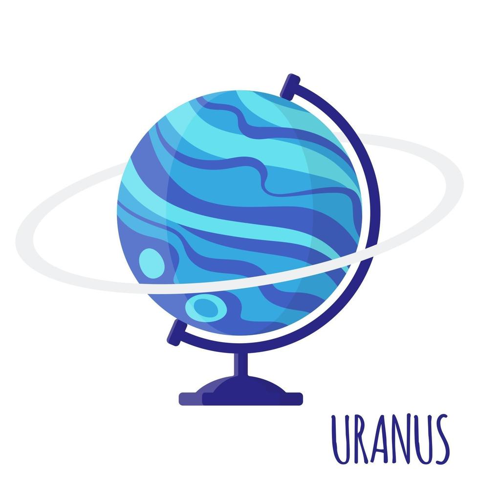 Vector cartoon illustration with desktop school Uranus globe isolated on white background.