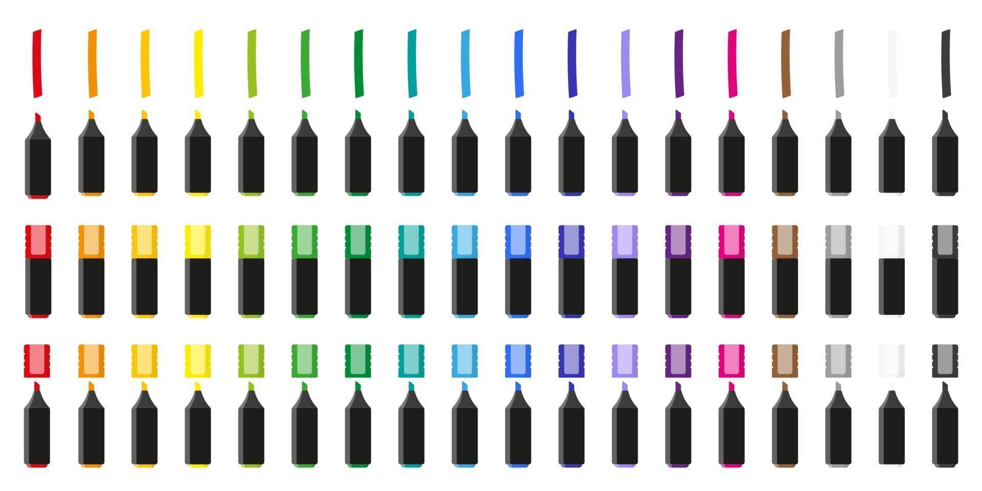 Set of vector cartoon illustrations with colored highlighter markers on white background.