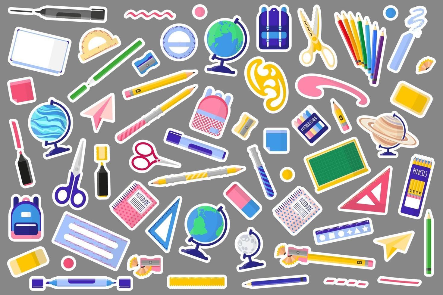 Set of vector cartoon illustrations with school bags and backpacks on white background