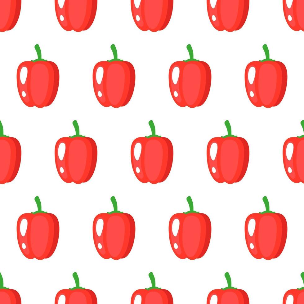 Vector seamless pattern with whole ripe red bell pepper isolated on white background