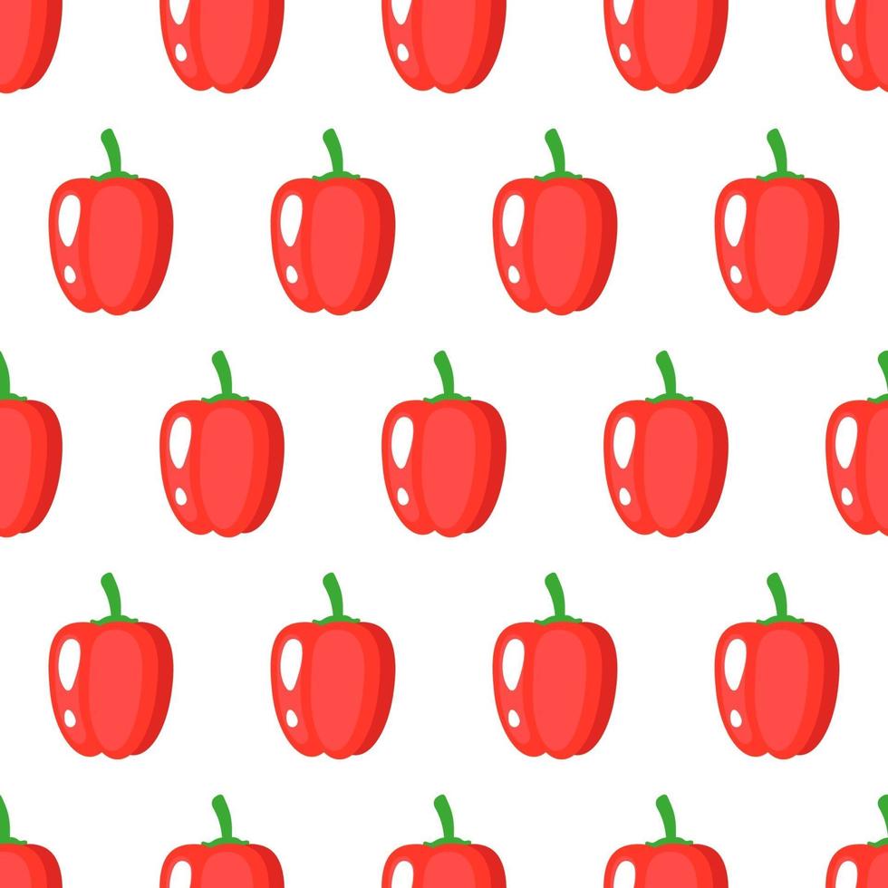 Vector seamless pattern with whole ripe red bell pepper isolated on white background