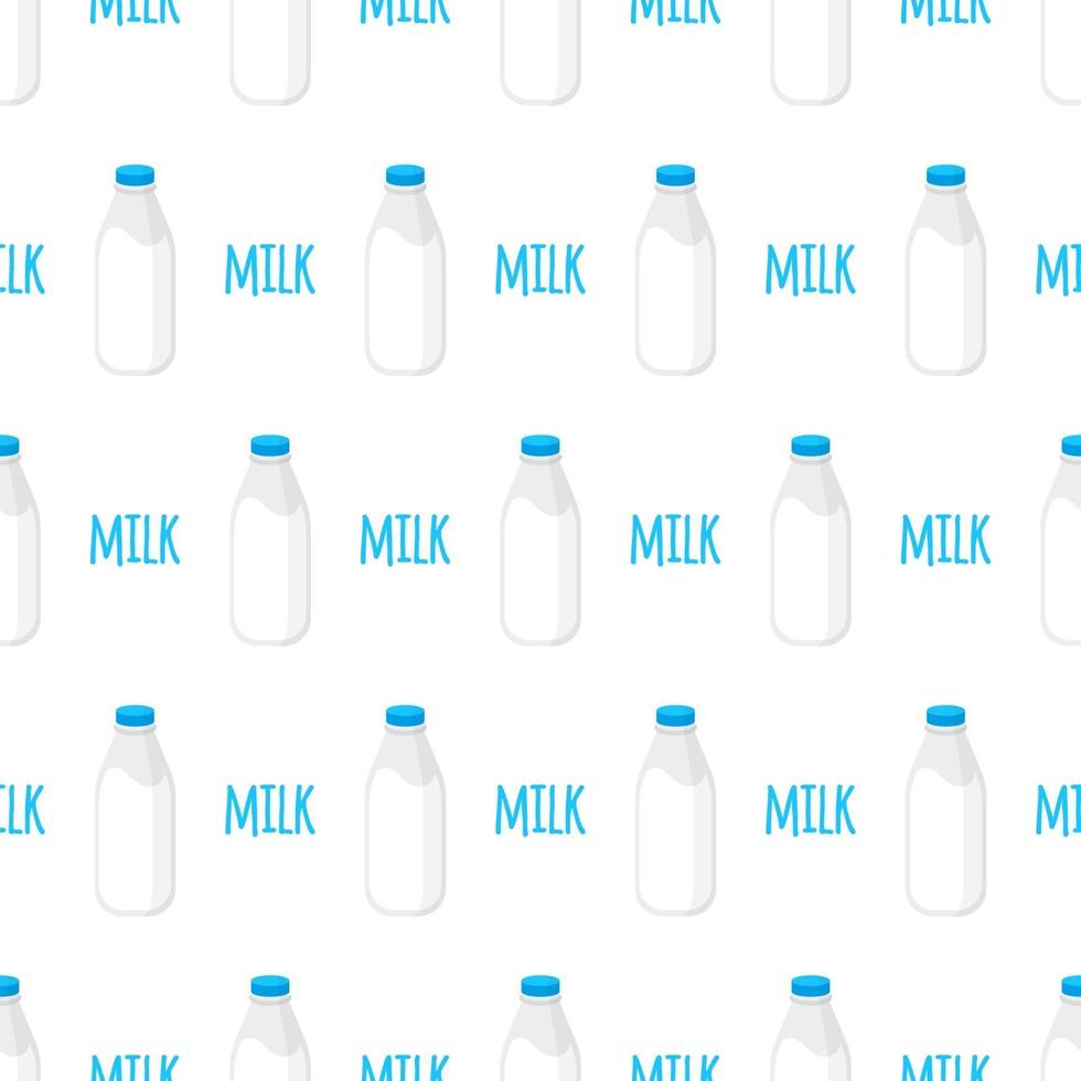 Vector seamless pattern with glass transparent milk bottle isolated on white background
