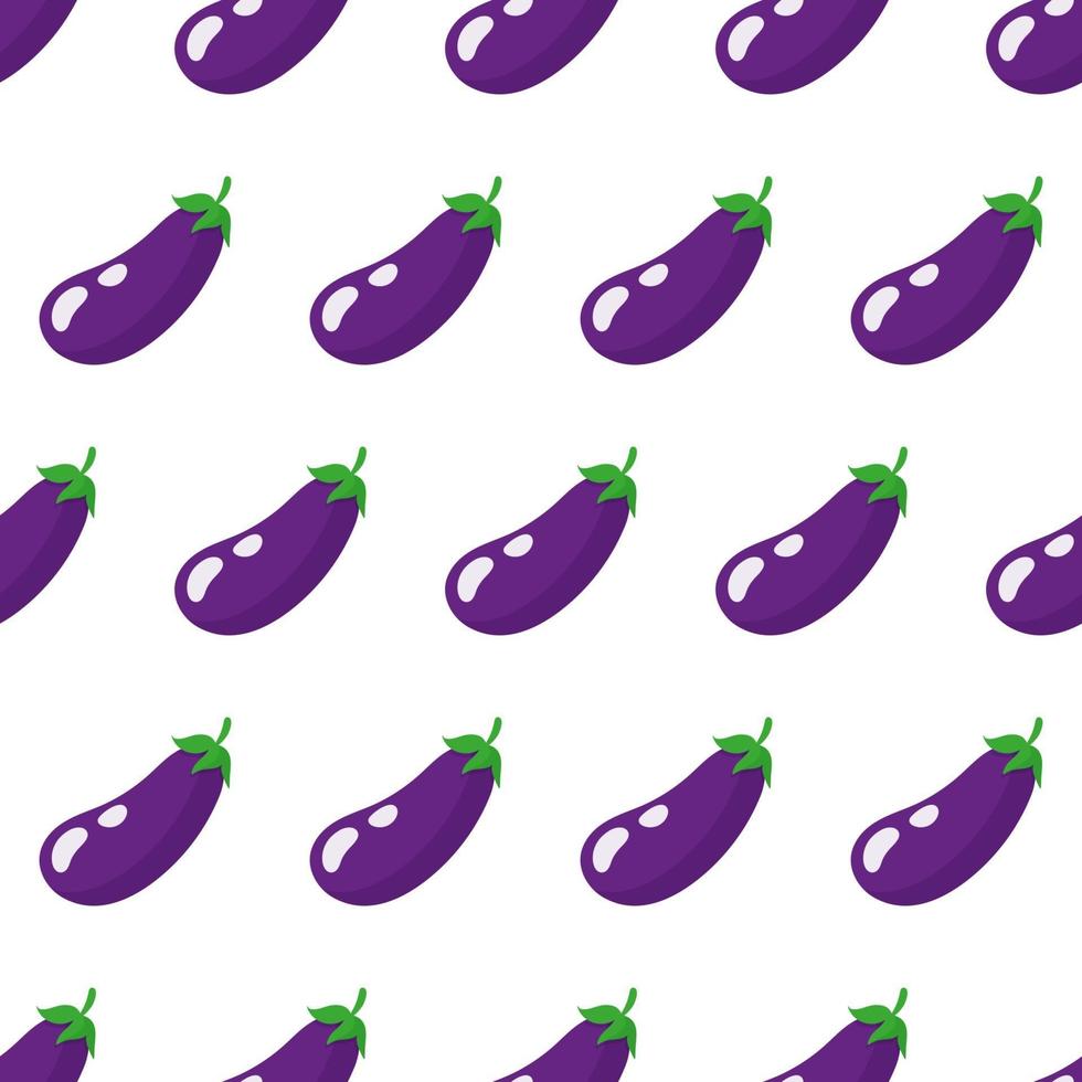 Vector seamless pattern with whole ripe purple eggplant isolated on white background