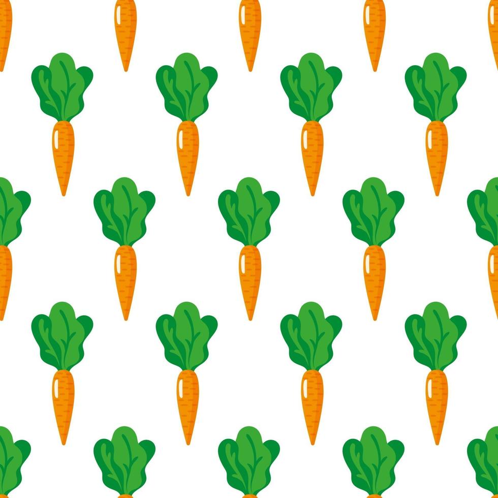 Vector seamless pattern with whole ripe carrots with tops isolated on white background