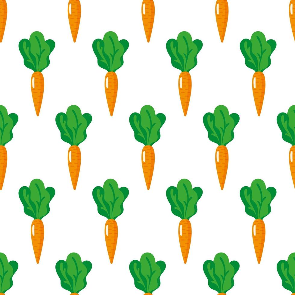 Vector seamless pattern with whole ripe carrots with tops isolated on white background