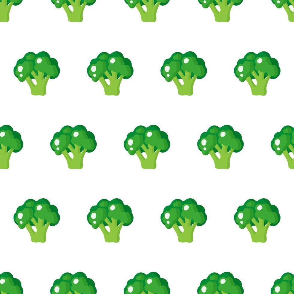 Vector seamless pattern with whole ripe green broccoli isolated on white background