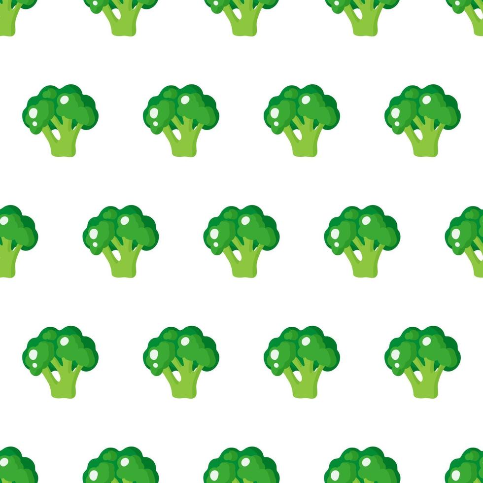 Vector seamless pattern with whole ripe green broccoli isolated on white background