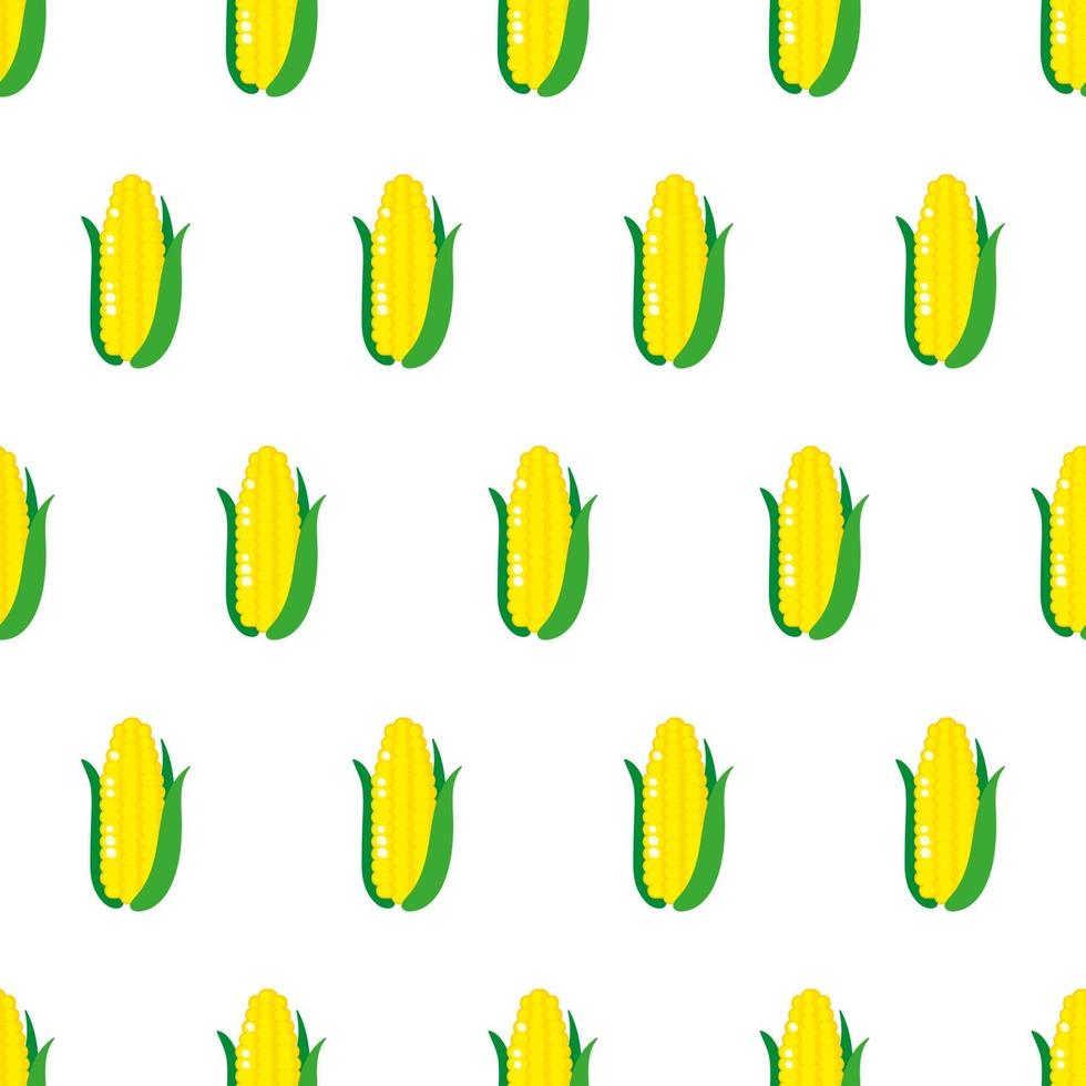 Vector seamless pattern with whole ripe yellow corn with leaves isolated on white background