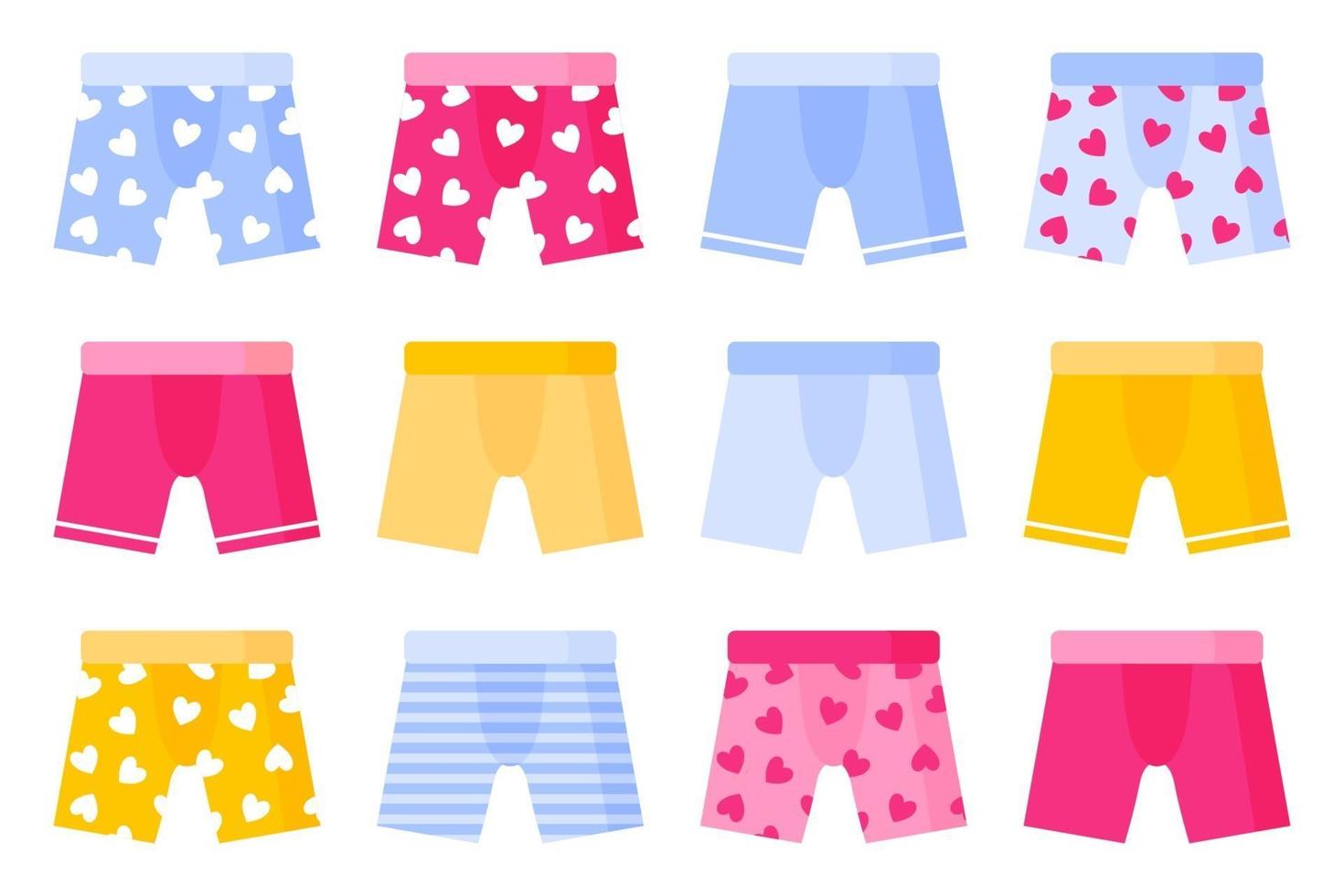 Set of different type and color of men's boxer underpants. vector