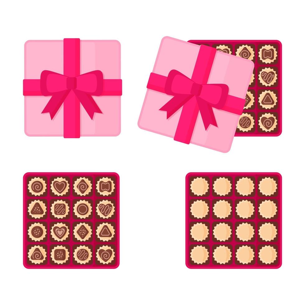 Square pink box of chocolates for Valentine's Day. vector