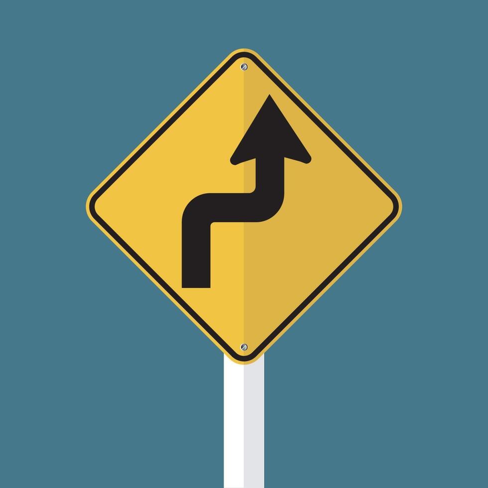 Curves ahead Right Traffic Road Sign vector