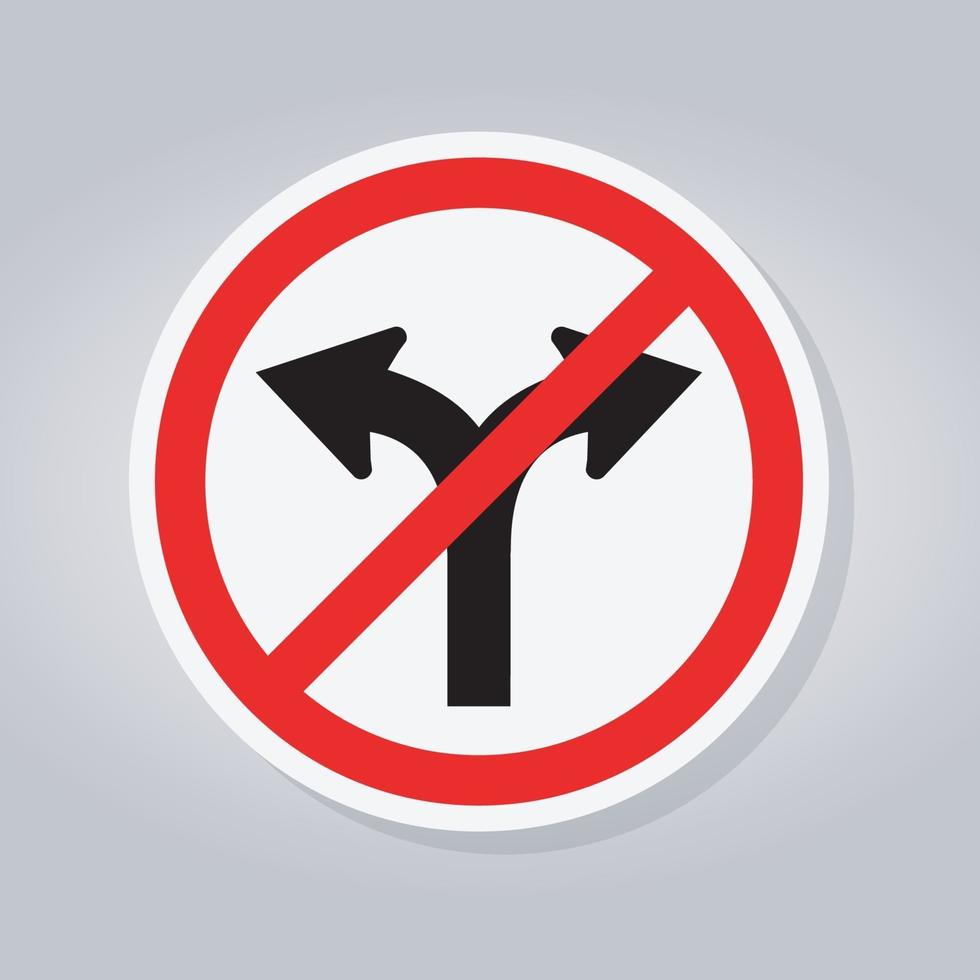Prohibir la carretera de la bifurcación, no girar a la derecha ni girar a la izquierda, señal de tráfico vector