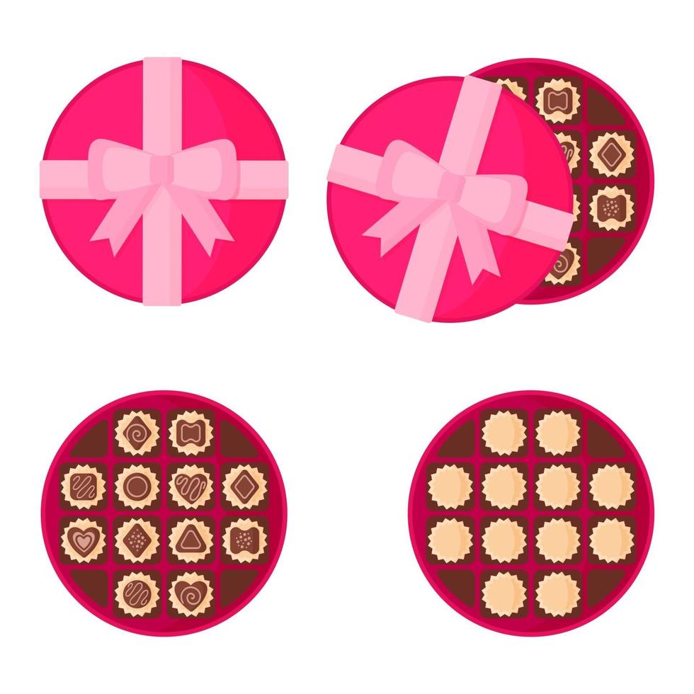 Round pink box of chocolates for Valentine's Day. vector
