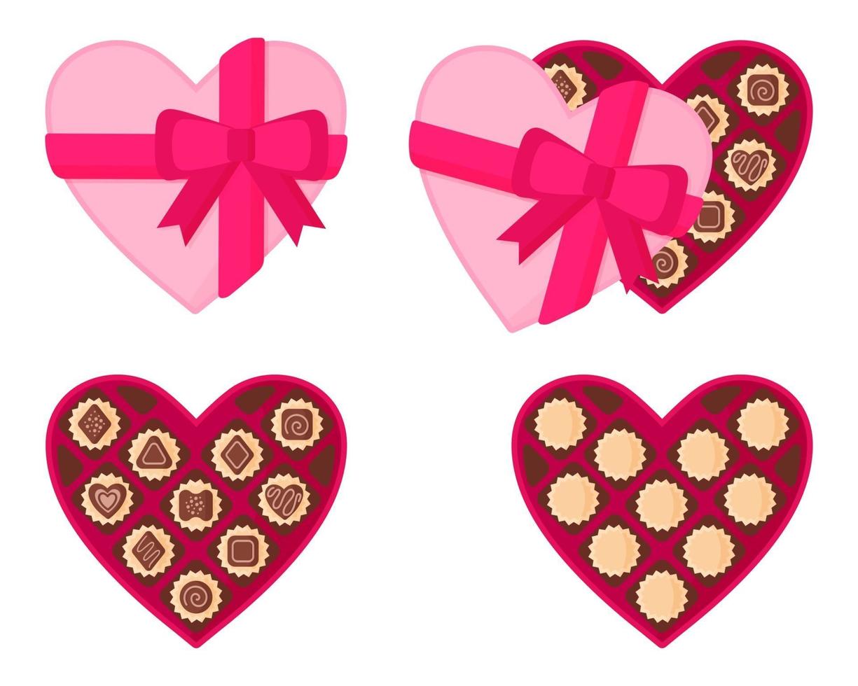 Heart-shaped pink box of chocolates for Valentine's Day. vector