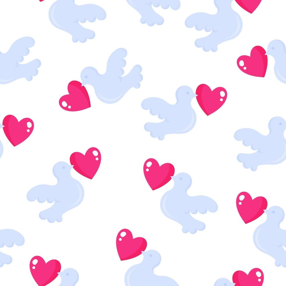 Seamless pattern of pigeons with heart for the wedding or Valentine's Day. vector
