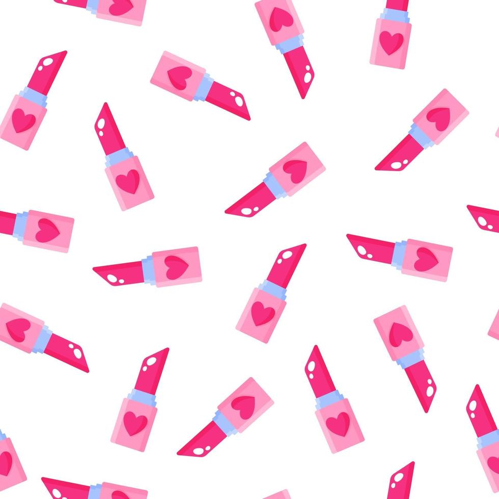 Seamless pattern of pink lipstick with heart for the wedding or Valentine's Day. vector