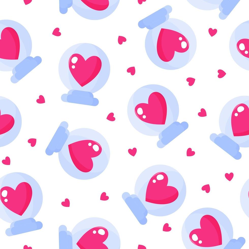 Seamless pattern of glass ball with heart for the wedding or Valentine's Day. vector