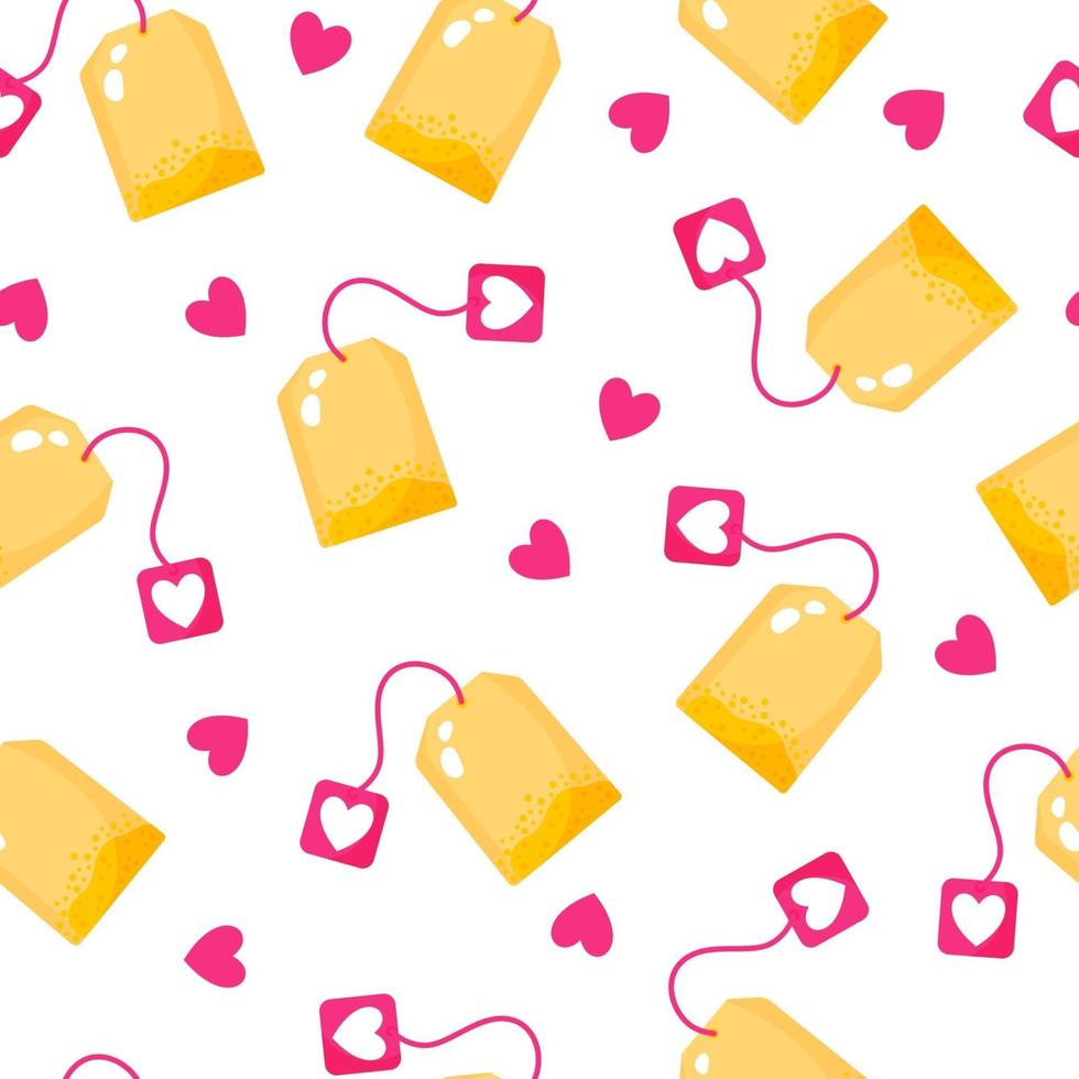 Seamless pattern of tagged tea bag for the wedding or Valentine's Day. vector