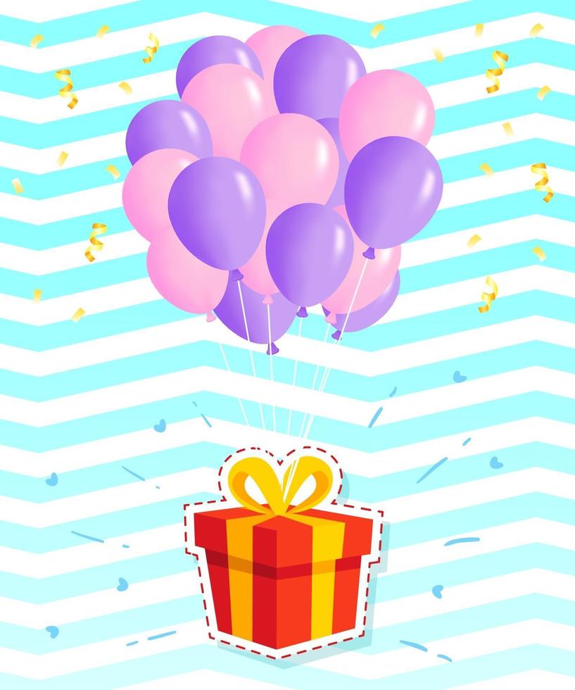 caja de regalo colgante con ramo de globos vector