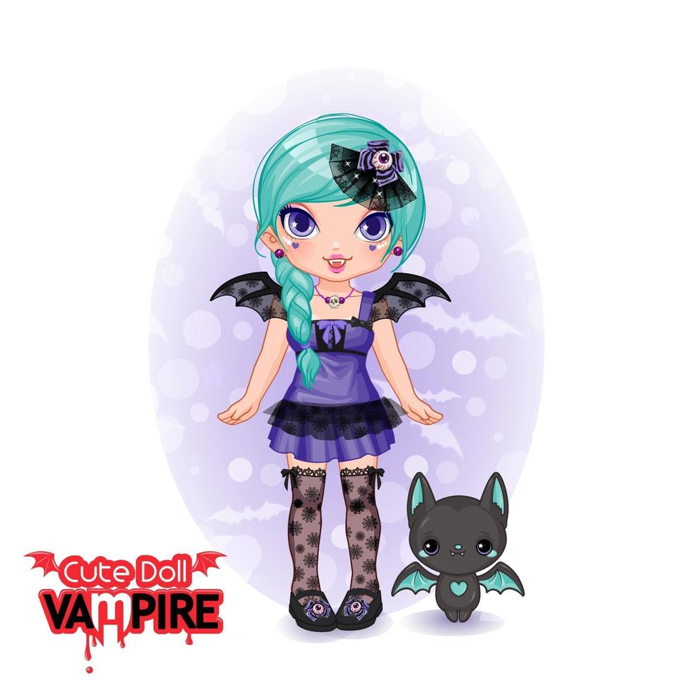 cute doll vampire chibi girl vector