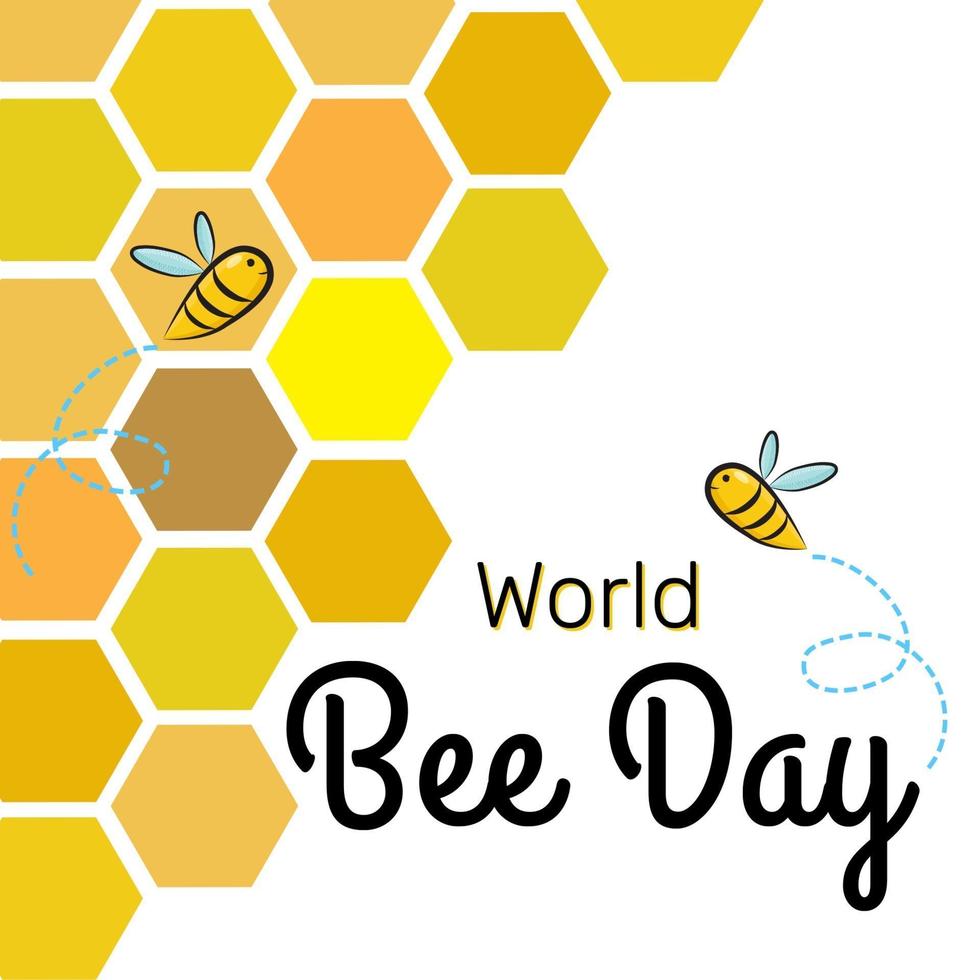 Fondo de plantilla de banner del día mundial de las abejas con abejas en el panal. vector