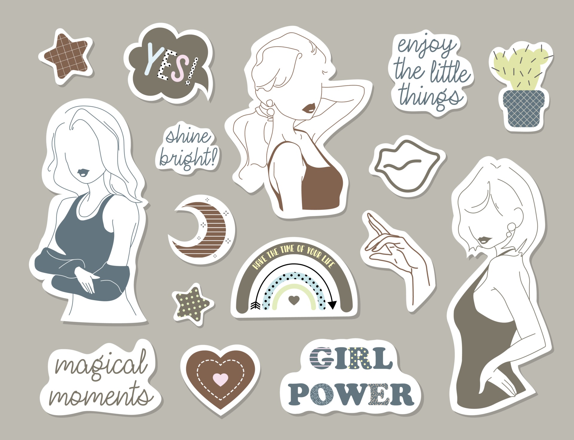 Collection of stickers for girls. 2301231 Vector Art at Vecteezy