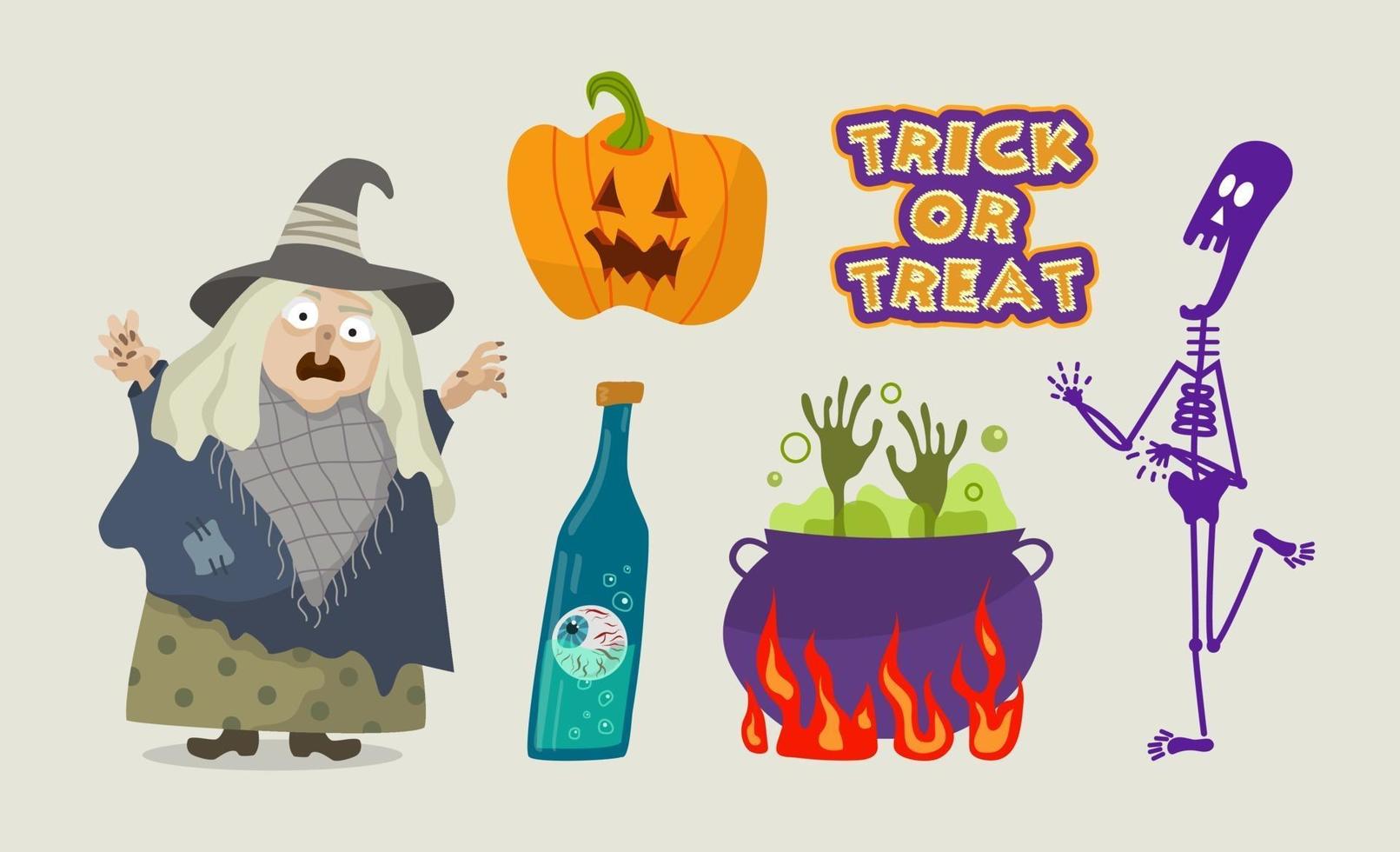 Collection of hand drawn Halloween elements. vector