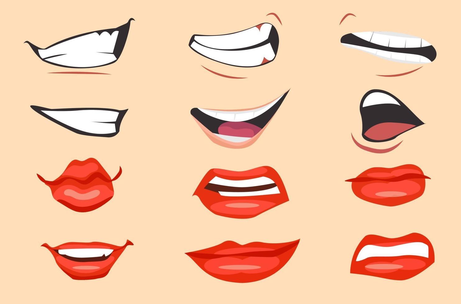 Conjunto de expresiones de boca de dibujos animados. ilustración vectorial. vector