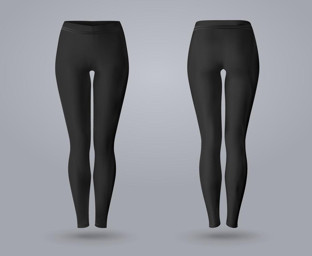 maqueta de leggings negros de mujer en la vista frontal y posterior, aislado en un fondo gris. Ilustración vectorial realista 3d vector