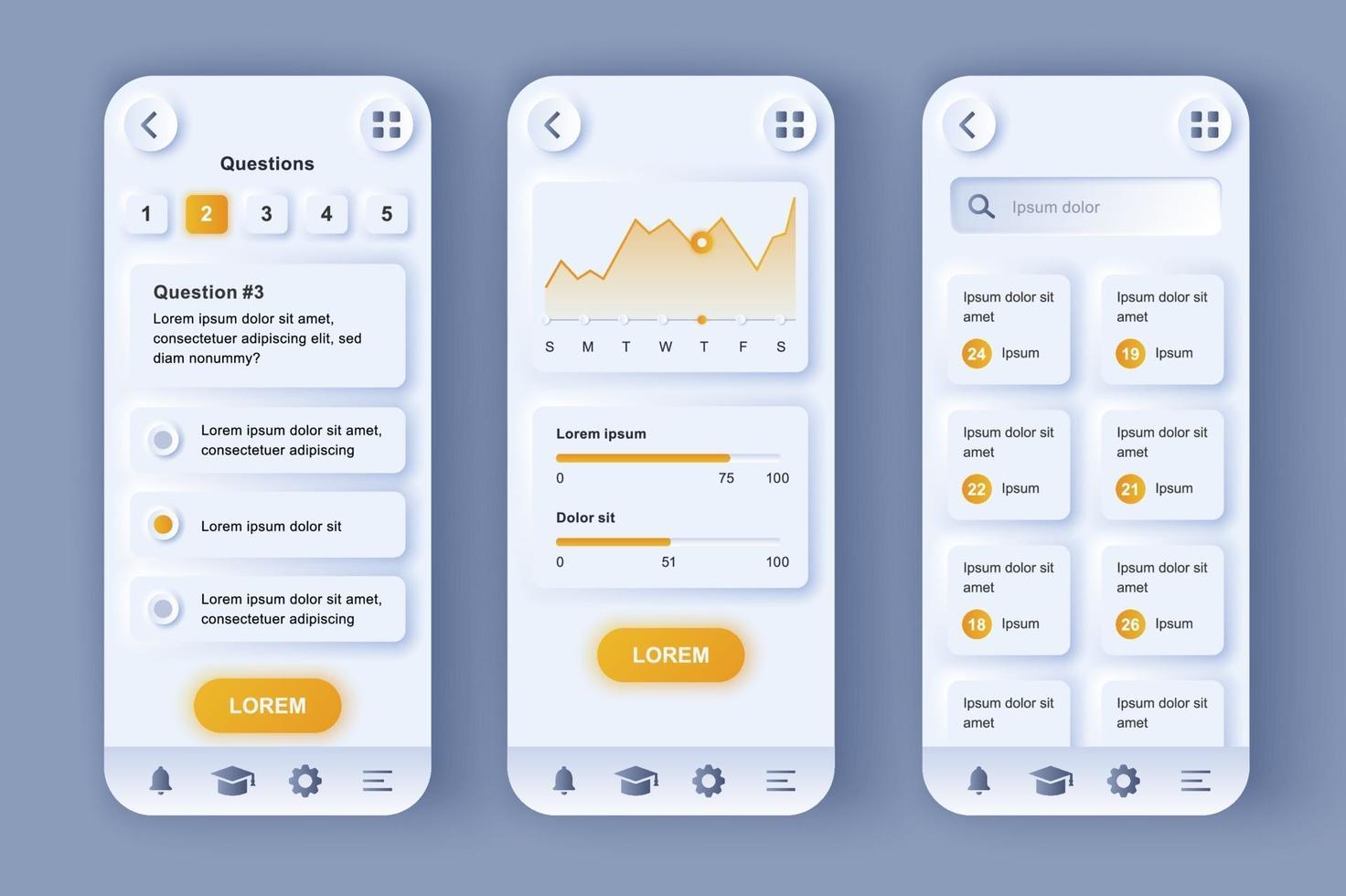 Online learning platform unique neomorphic mobile app design kit vector