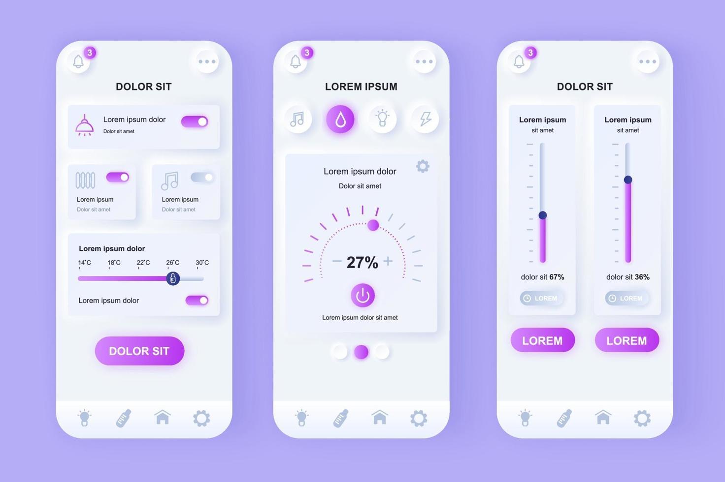 kit de diseño de aplicaciones móviles neomórficas únicas para el hogar inteligente vector