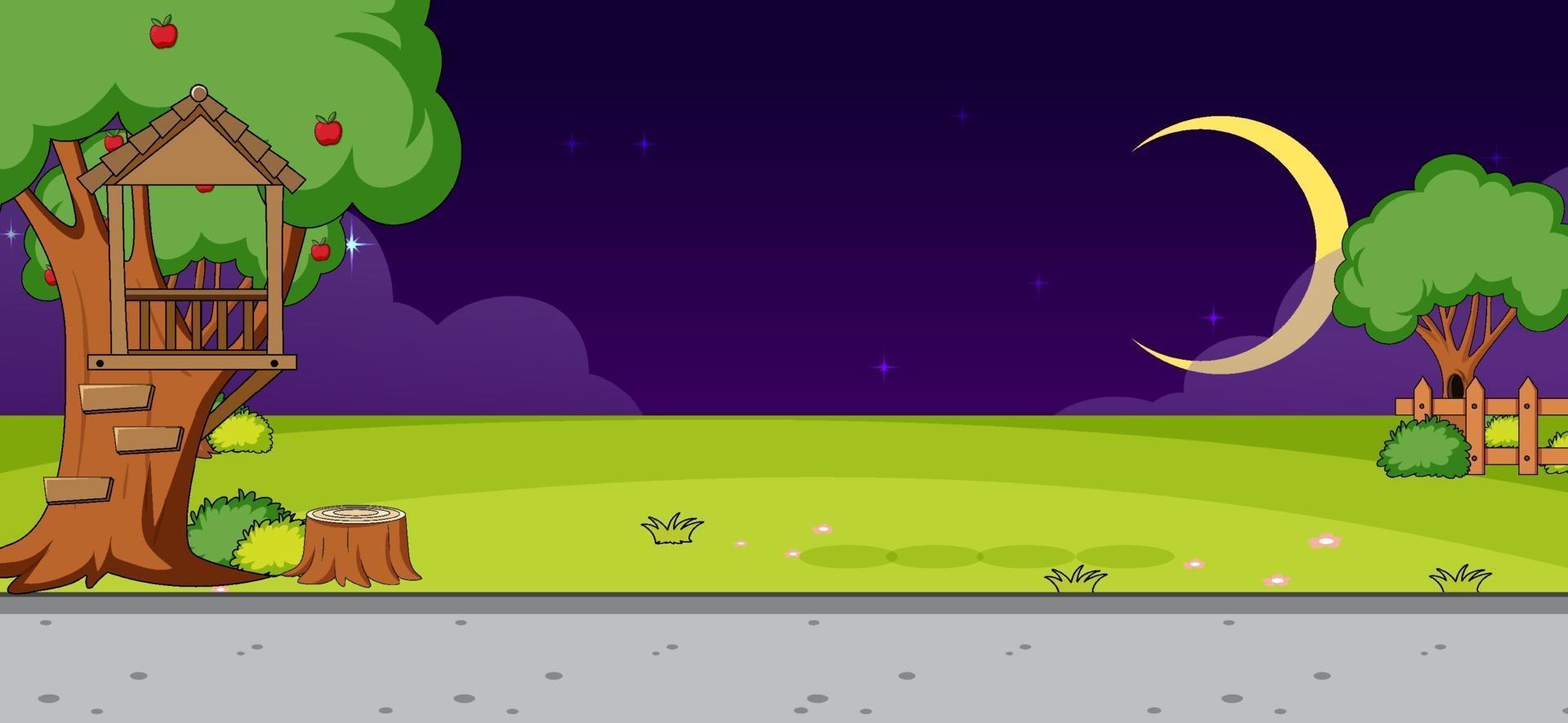 Empty park nature scene at night in simple style vector